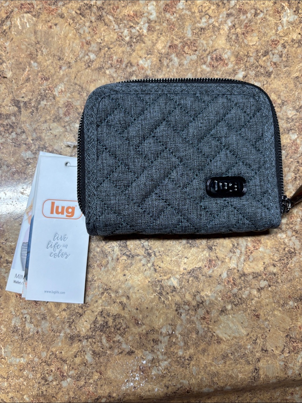 lug Quilted Mini Zip Wallet - Charcoal NWT